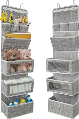 Image of VICTORICH All-IN-ONE Over the Door Organizer, Super Behind the Door Storage Organizer with Door Rack and Large Clear Windows, Wall File Organizer, Hanging Organizer (Grid Grey)