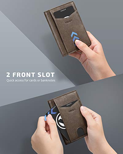 Image of VULKIT Bifold Front Pocket Slim Wallet RFID Blocking Minimalist Thin Leather Credit Card Holder Wallet for Men and Women Mocha