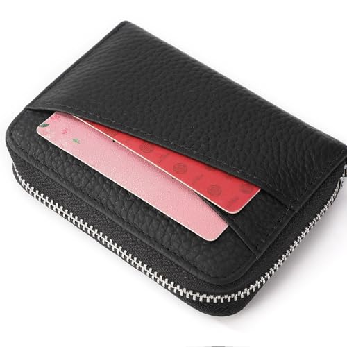 Japanese RFID Zippered Genuine Leather Accordion Wallet – Multi‑Card Slot Coin Pouch, Anti‑Skimming, Large Capacity, 11.5 x 8.5 x 2.5 cm, Black, Navy, Red, and More(Darkgreen)4