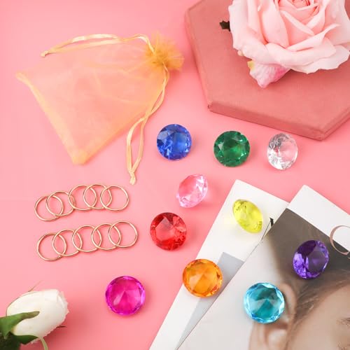 PEUTIER Chaos-Smaragde und Ringe-Set, Inklusive 10 Stück Acryl Edelsteine mit 10 Stück Gold-Power-Ringen Piraten-Schatzsuche Juwelen für Kinder Geburtstag Partygeschenk Zubehör Kuchen Dekoration