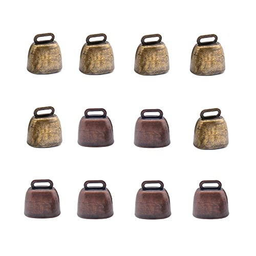 Hallwayee-12pcs Vintage Copper Bells Retro Sheep Cow Horse Grazing Metal Bells Cattle Goat Loud Bronze Bell Pets Security Bells Christmas Jingle Bells Hanging Decor (12pcs Bells)