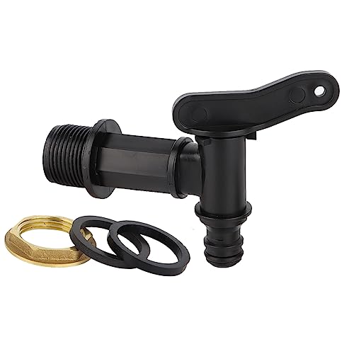 Plastic Water Butt Tap with Brass Nut, 3/4 Thread Water Butt Tap for Storage Tank, Rain Water Collection Barrel, Accessories for Home Garden Water Connectors