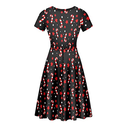 Image of POLERO Women Puffy Swing Elegant Party Midi Dresses Short Sleeve Round Neck A-Line Dress