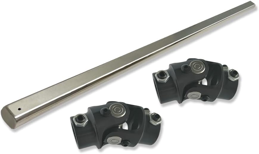 Chrome 24" Steering Shaft & 3/4" DD x 3/4" DD & 3/4" DD x 13/16"-36 Spline Universal U Joint 83mm Length