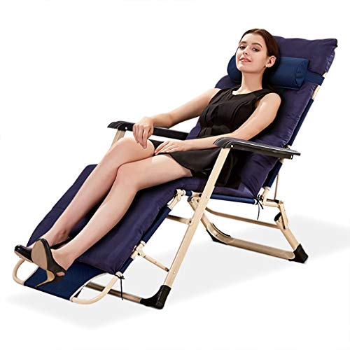 Erik Xian Portable Folding Outdoor Camping Sunlounger, Breathable Soft Oxford Fabric Beach Patio Recliner Lounge Chair Bed, Adjustable Beach Garden Poolside Rest Recliner with Soft Removeable Pillow