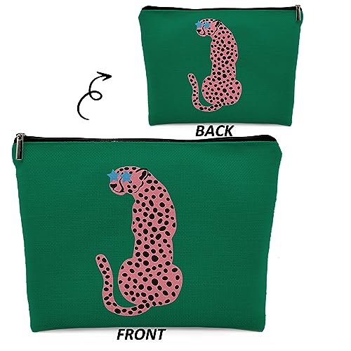 Preppy Leopard Print Cosmetic Bag, Wildlife Animal Asian Pink Cheetah Makeup Bag Zipper Cosmetic Pouch Bag Travel Linen Makeup Organizer, Trendy Gifts for Women Teen Teenager Girls Her Teens2