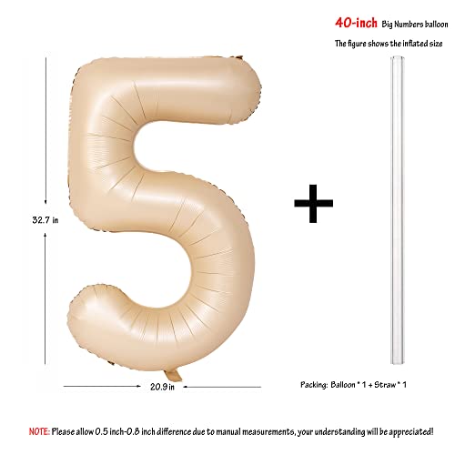 Image of 40 In Caramel Number Balloons 5 Helium Foil Mylar Balloon | Birthday Party Decorations Suitable For Boys' And Girls' Birthday Parties Anniversary celebration Digital 5