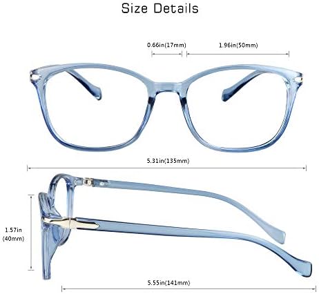 Blue Light Blocking Glasses for Women/Men, Anti Eyestrain, Computer Reading, TV Glasses, Stylish Square Frame, Anti Glare (Clear Blue, +2.00 Magnification) — view 2