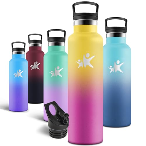 Motswedi Botella Agua Inoxidable, 1000 ml Libre de BPA, Botella Termica, Con Pajita y 2 Tapas, Cantimplora, 18/8 Acero Inoxidable, Cantimplora Isotermica para Ufficio - Amarillo claro & Rojo rosado