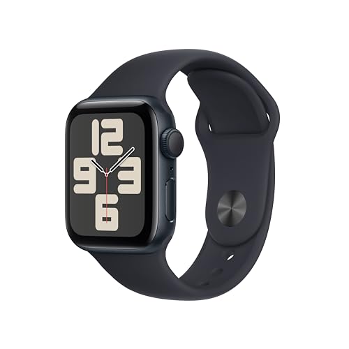 Apple Watch SE (2ᵉ génération, 2023) (40 mm GPS) Smartwatch avec boîtier en aluminium et Bracelet Sport minuit - M/L. Suivi de l’activité physique et du sommeil, détection des accidents, écran Retina