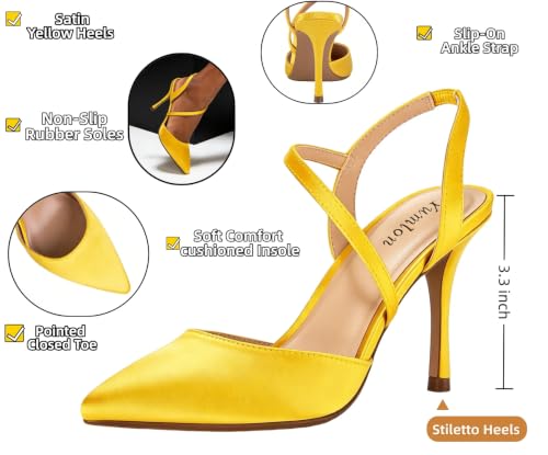 Yellow Heels for Women's Pumps Closed Toe Slingback Stiletto Heel,Size 7.5 - image 4