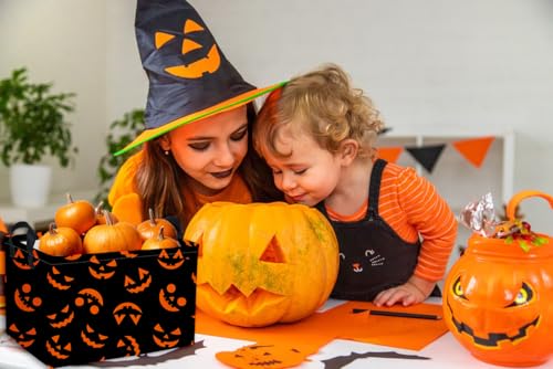 Image of Essme Rectangular Halloween Basket,Kids Baskets Empty with Handles for Kids Halloweens Room Decor,Boys and Girls,Candy Basket（Funny face）