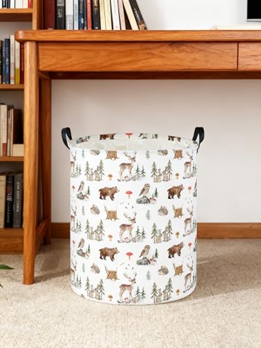 Image of Laundry Basket Animal Hamper for Nursery Woodland Hamper Cute Storage Bin Organizer Room Decor for Home(Woodland animal)