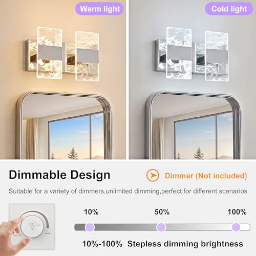 Image of Modern LED Bathroom Light Fixtures Dimmable 2-Light Chrome Vanity Light