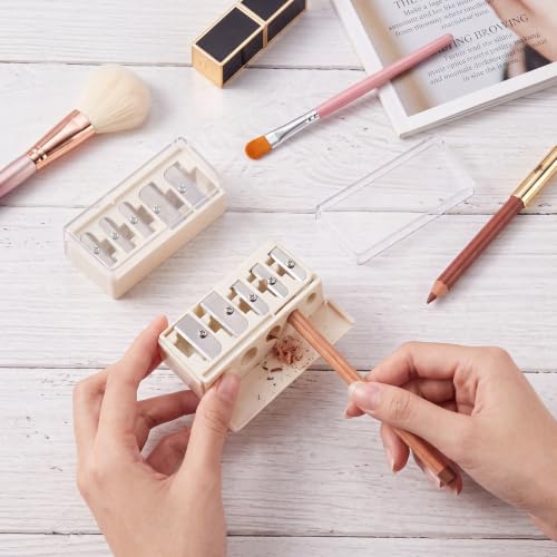 Image of Honoson 2 Pcs 5 Hole Eye Pencil Sharpener with Lid for Makeup, Cream