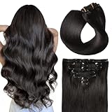 SUYYA Clip in Hair Extensions Real Human Hair,Human Hair Clip in Extensions Straight Human Hair Clip ins Double Weft Natural Black Hair Extensions Clip ins 7pcs 120g (18 inches #1B Off Black)