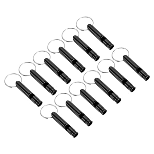 PATIKIL Emergency Whistle, 12 Pack Loud Sound Aluminum Keychain Whistles Outdoor Safety Survival Whistle for Boating Camping Hiking, Black