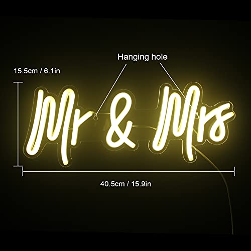 Ineonlife Mr Mrs Neon Signs Neon Light Led Decorative Neon Sign For Bedroom Wall 16’’X6’’ Warm White Neon Sign For Girl Gift Apartment Anniversary Wedding Valentine's Day Party #TOP1