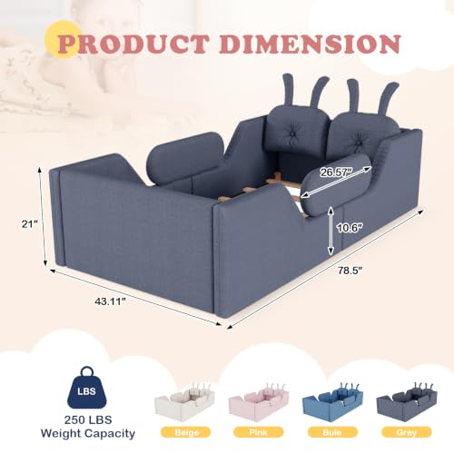 Image of Twin Bed Frame for Kids, Floor Platform Bed Rabbit, Grey