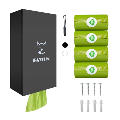 Dog Poop Bag Dispenser – Wall-Mounted or Hanging with Strap, Easy Refill Magnetic Cover, Fits Pole/Fence/Home/Porch/Backyard, Includes 4 Rolls (Black), For Dogs & Pets Indoor/Outdoor