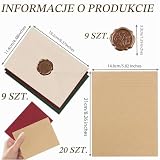 Zestaw papieru listowego w stylu vintage z 9 kopertami z papieru pakowego w stylu vintage, 20 papieru listowego i 9 naklejkami z woskową pieczęcią, elegancki papier listowy na zaproszenia ślubne