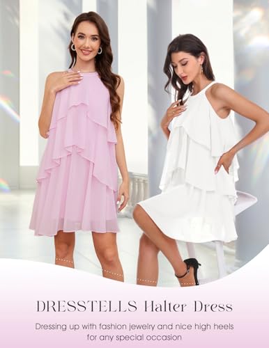 Image of DRESSTELLS Women's Cocktail Ruffle Tiered Dresses, Formal Wedding Guest Holiday Party Halter Mini Dress