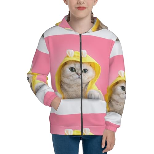 A Funny Cat Kids Pullover Hoodies Boys Zip Up Sweatshirts Girls Athletic Clothes with Pocket3
