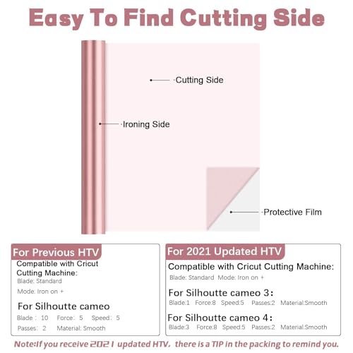 Image of HTVRONT HTV Vinyl Rolls Heat Transfer Vinyl - 12 inch x 5ft Rose Gold HTV Vinyl for Shirts, Iron on Vinyl for All Cutter Machine - Easy to Cut & Weed for Heat Vinyl Design (Rose Gold)