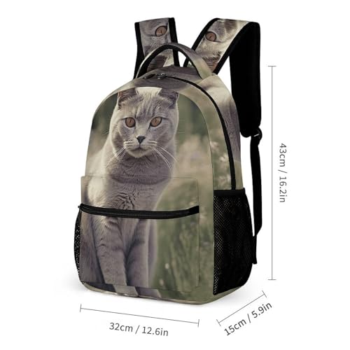 Gray Cat in Flower Field Backpack Set 3 Piece, Durable Backpack Insulated Lunch Bag Portable Pencil Case for Men Women2
