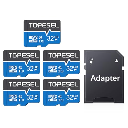 TOPESEL 5-Pack 32GB Micro SD Card Class 10 Micro-SDXC Memory Card UHS-I, High Speed Flash TF Card for Security Camera/Smartphone/Drone/Dash Cam/Tablet/PC, C10, U1, 32GB 5Pack