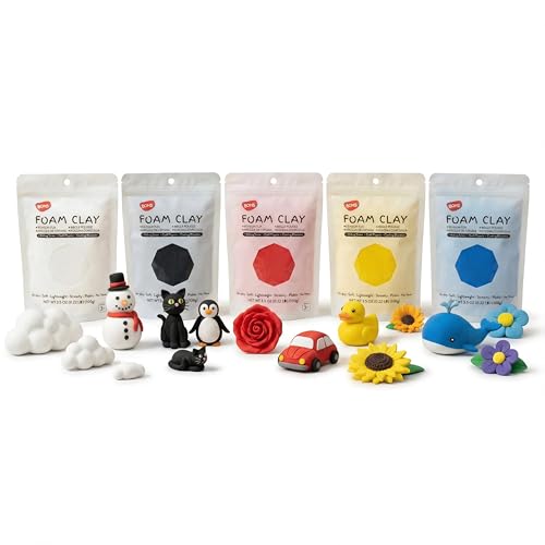 BOHS Primary Colours Foam Modeling Clay - Squishy Air Dry Soft - for School Projects Baby Hand Print Slime Fake Bakes - Gifts for Adults and Kids - 5 pcs 1.1 Lbs