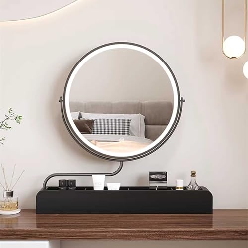 LED Cosmetic Dresser Mirror Dressing Table Vanity Mirror White Rustic Circle 360° Rotating Metal Frame for LivingRoom Bedroom Entryway Room(Black)