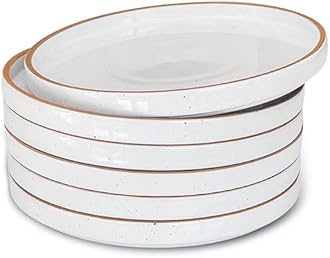 Mora Ceramic Flat Plates Set of 6-8 in - The Dessert, Salad, Appetizer, Small Lunch, etc Plate. Microwave, Oven, and Dishwasher Safe, Scratch Resistant. Kitchen Porcelain Dish - Vanilla White