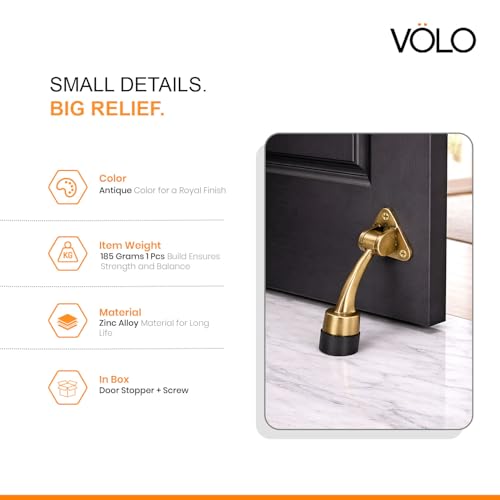 Image of Volo Antique Stylish Door Stopper with Screws for Home, Offices, Kitchen and Hotels for Door organistion Color: Antique