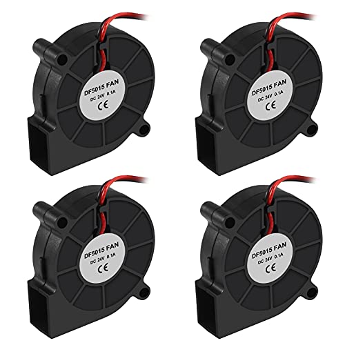 4PCS 3D Printer Blower Fan 5015 DC 24V Brushless Cooling Fan Oil Bearing 50x50x15mm Fan with 2 Pin Terminal for Humidifier Aromatherapy Repair Replacement Hotend Extruder Heatsinks(24V 0.1A)