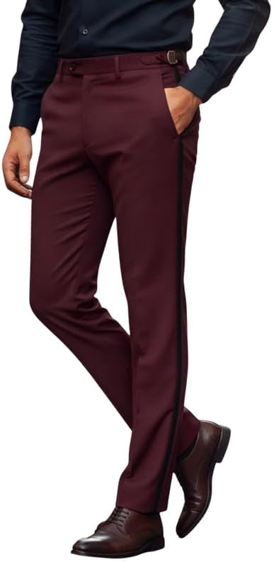 Men's Dress Pants with Black Satin Side Trim Side Tie Waist Adjustable Waistband Multiple Colors Available