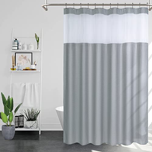 Caremee Heavy Waffle Shower Curtain With See Through Top Cotton Blend Fabric Bath Curtains Hotel Grade Machine Washable Shower Curtains, 72 X 84 Inch, Grey #TOP23