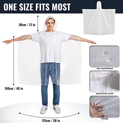 Newbyinn 6 Pack Disposable Rain Ponchos for Adults, Clear Plastic Rain Poncho with Drawstring Hood for Men Women Emergency Travel Hiking Theme Park Camping - Image 3