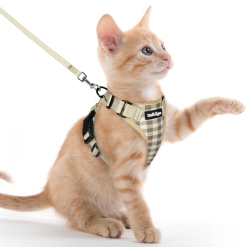 Image of rabbitgoo Cat Harness and Leash Set, Escape Proof Vest, Foamy Coffee | Soft Breathable Mesh, Easy Adjustable Fit, Snap Buckles, Sturdy Clip, Reflective Strips, for Kittens & Small Cats Walks, Xxs