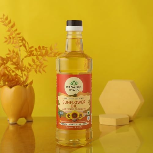 Image of Organic India Sunflower Oil, 1000ml | Lab Tested on 250+ Parameters | Certified Organic| Cold Pressed Oil with Natural Flavours and Aroma | Extracted from Organically Grown Sunflower Seeds (Pack of 3)