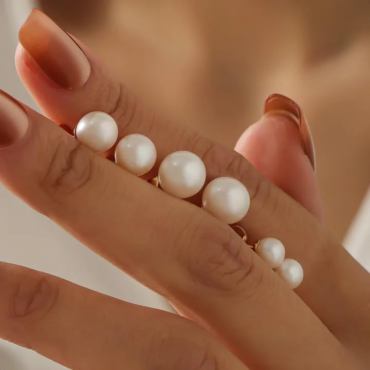 Image of Freshwater Pearl Stud Earrings for Women - Hypoallergenic 925 Silver Plated With 14k Gold Genuine Round White Pearls Elegant Gift for Her