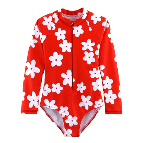 Image of Girls Long Sleeve One Piece Swimsuit Rash Guard Swimwear Zipper Quick Dry Bathing Suits Sun Protection UPF 50+ (Ages 4-12)