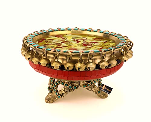 Two Moustaches Gemstone Work Brass 8 Inches Urli Bowl on Ethnic C...