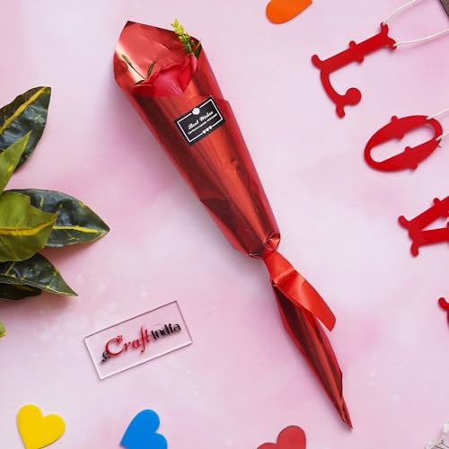 Image of eCraftIndia Best Wishes Artificial Red Rose Flower Decorative Showpiece Gift | Valentine Gift for Girlfriend Boyfriend Husband Wife Her Him | Valentine Decoration Items