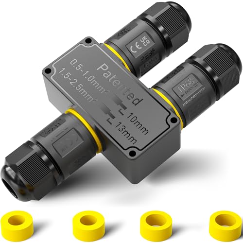 PEBA Connecteurs de Câbles Étanches IP68 - Boîte de jonction 3 voies - 3 Fils - Raccord extérieur étanche pour jardin - Dérivation de câble Ø4-12mm -...