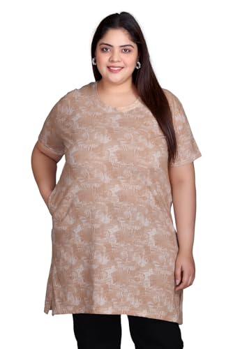 Image of RYSH Women's All-Over Printed Cotton Plus Size Longline T-Shirt with Pockets
