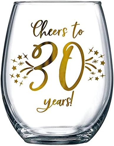 30th Birthday or Anniversary Wine Glass Gift – Cheers to 30 Years – 20oz – Stunning Gold Foil Design