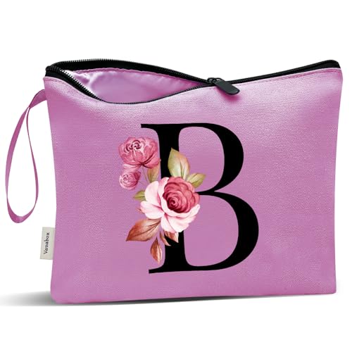 Image of Vavabox A-Z Personalized Makeup Bag, Birthday Gifts for Women Mom, Gifts for Best Friend, Bride Bridesmaid Cosmetic bag (B, 07-Purple)