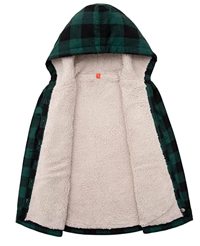 Image of ZENTHACE Boys Sherpa Fleece Lined Flannel Plaid Button Down Shirt Jacket,Hooded Flannel Shirt with Hand Pockets