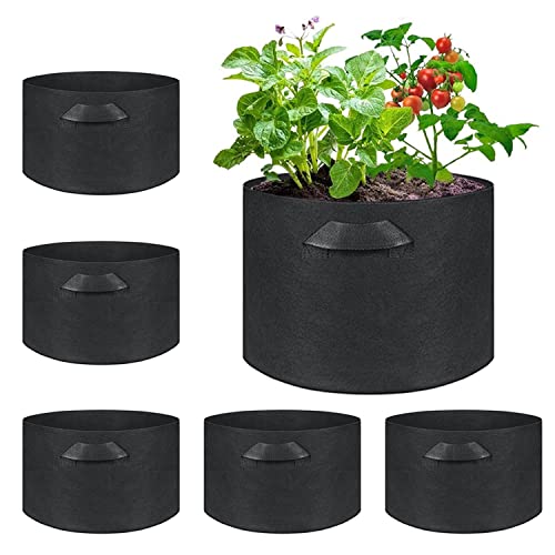 FLYZY不織布ポット プランター フェルト 植え袋 1-20ガロン ガーデン 園芸 植物育成 栽培 発育促進 6セット (5ガロン 高25cm×直径30cm)